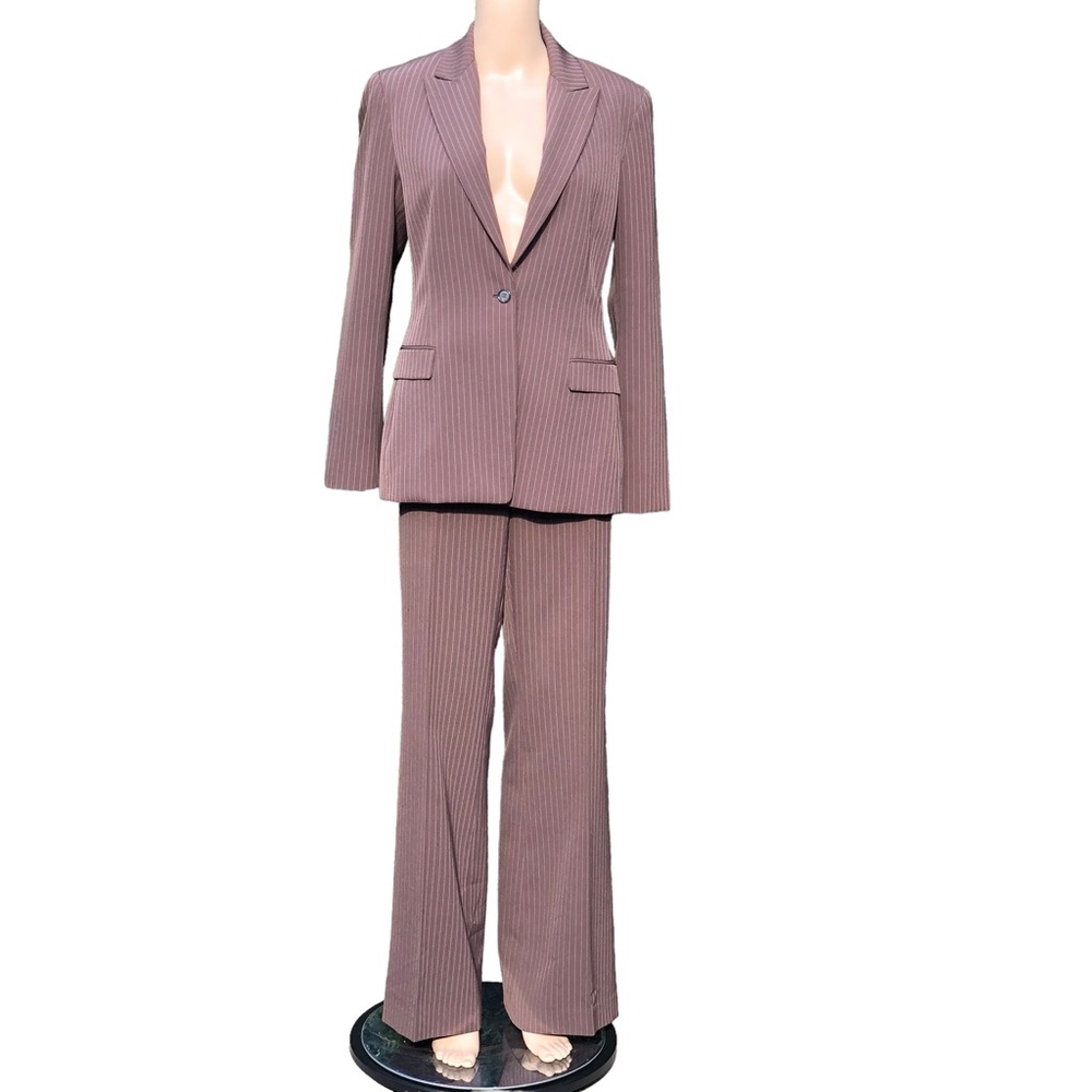 Tahari brown pinstripe suit Sz L